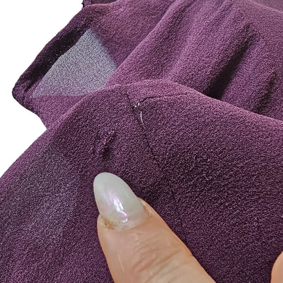 DKNY Women's Purple Silk Ruffle V Neck Pheasant Boho vibe Top Blouse size 10 - Picture 9 of 12